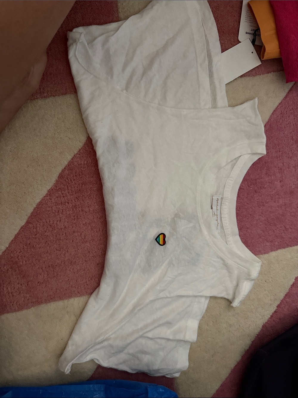 Spiritual Gangster White Muscle Tee with Rainbow Heart Patch